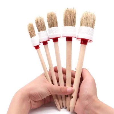 Natural Wood Handle Soft Bristles Car Detailing Brush Set 5 Sizes Per Set